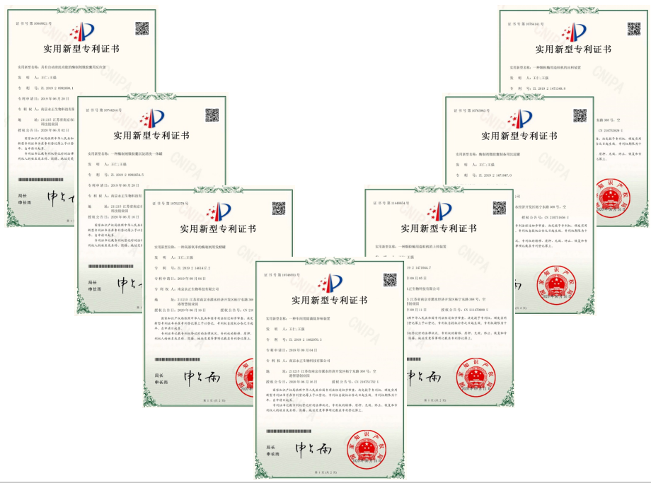 南京新萄京官网登录生物各项新型专利证书